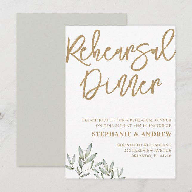Invitation de dîner de répétition Or & Vert (Devant / Derrière)