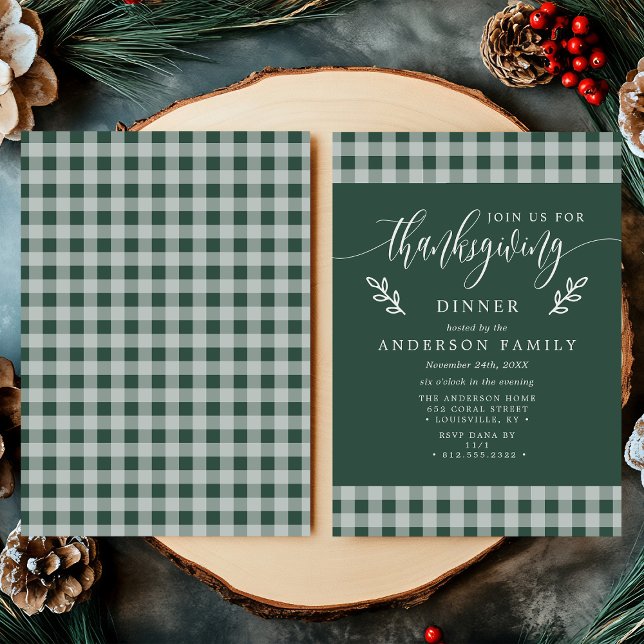 Invitation de dîner de Thanksgiving à carreaux Hun (Créateur téléchargé)