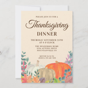Invitation de dîner de Thanksgiving à la citrouill