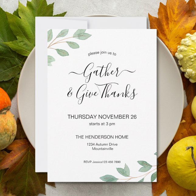 Invitation de dîner de Thanksgiving à la verdure à (Créateur téléchargé)