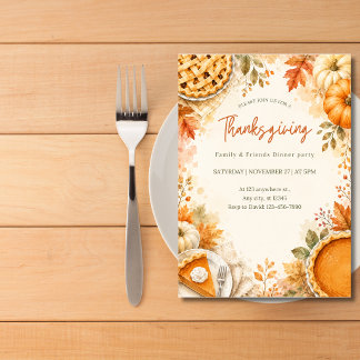 Invitation de dîner de Thanksgiving à l'aquarelle