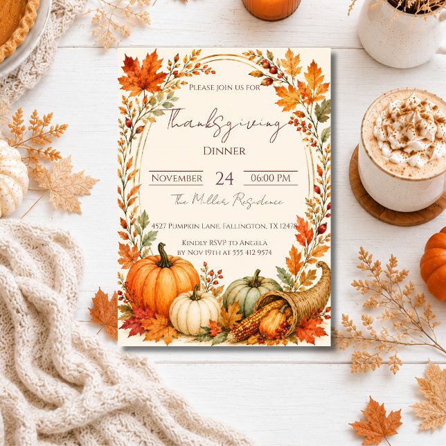 Invitation de dîner de Thanksgiving automnal rusti (Créateur téléchargé)