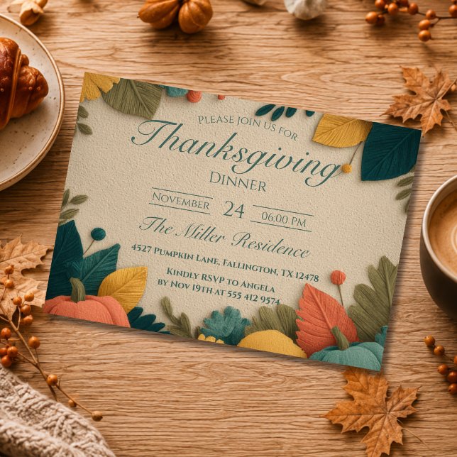 Invitation de dîner de Thanksgiving automnal rusti (Créateur téléchargé)