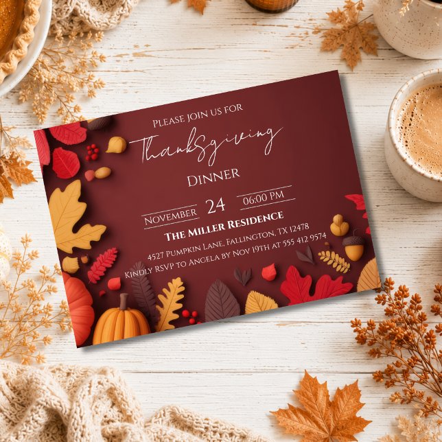 Invitation de dîner de Thanksgiving automnal rusti (Créateur téléchargé)