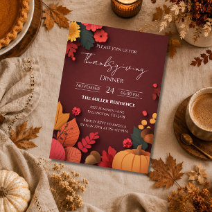 Invitation de dîner de Thanksgiving automnal rusti