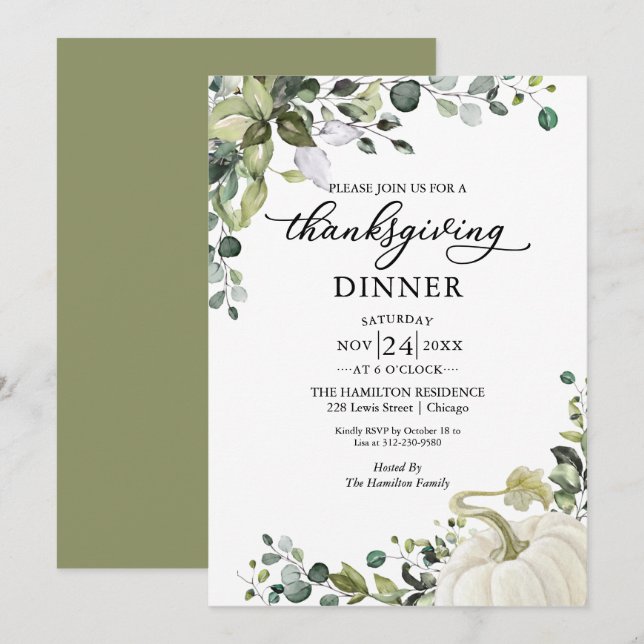 Invitation de dîner de Thanksgiving avec citrouill (Devant / Derrière)