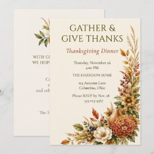 Invitation de dîner de Thanksgiving botanique à la
