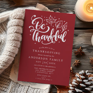 Invitation de dîner de Thanksgiving Burgundy Be Th