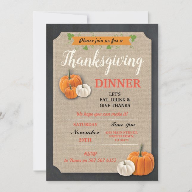 Invitation de dîner de Thanksgiving citrouilles cr (Devant)