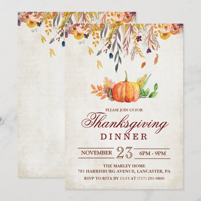 Invitation de dîner de Thanksgiving d'automne de c (Devant / Derrière)