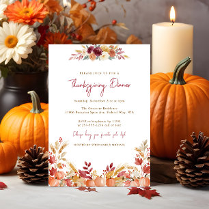 Invitation de dîner de Thanksgiving florale à la c