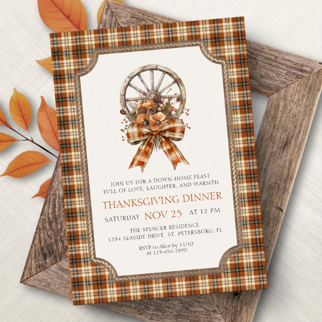 Invitation de dîner de Thanksgiving rustique à la  (Créateur téléchargé)
