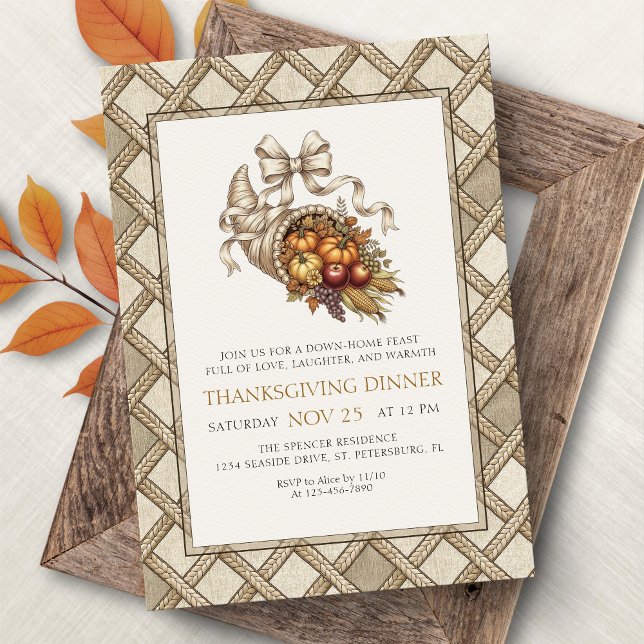 Invitation de dîner de Thanksgiving rustique à la  (Créateur téléchargé)