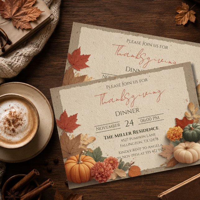 Invitation de dîner de Thanksgiving rustique modif (Créateur téléchargé)