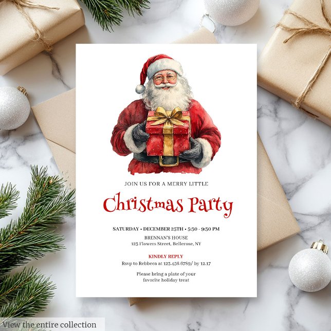 Invitation de dîner de vacances à l'aquarelle du P (Trendy Santa Watercolor Holiday Dinner Invitation)