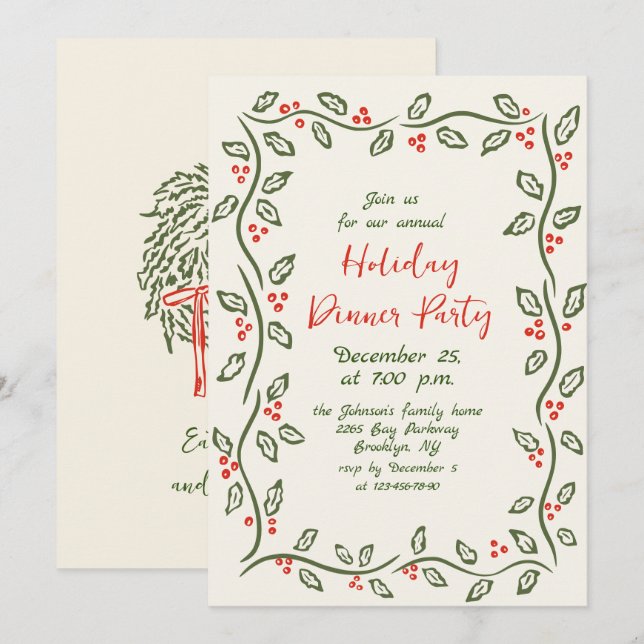Invitation de dîner de vacances de Noël fantaisist (Devant / Derrière)