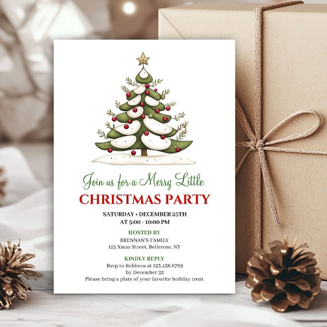 Invitation de dîner élégante et fantaisiste pour u (Elegant whimsical Christmas tree dinner invitation)
