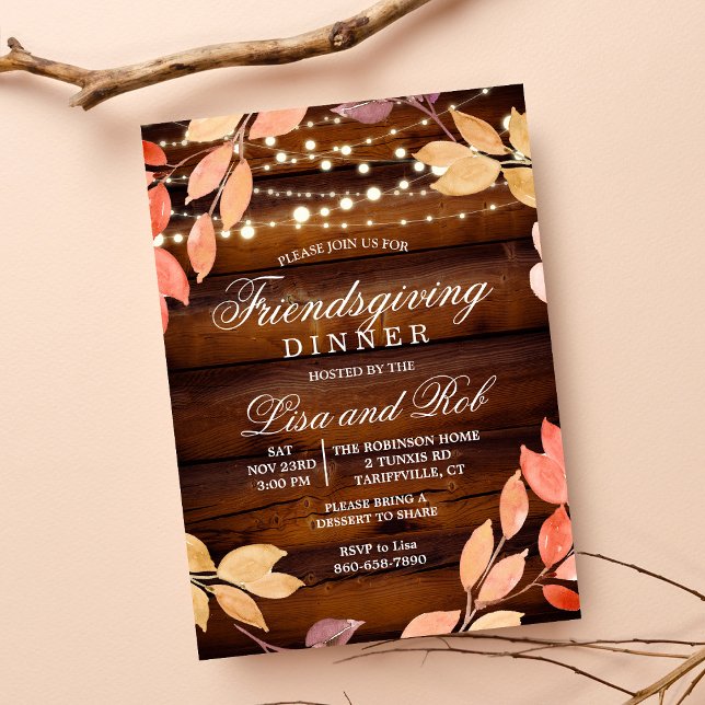 Invitation de dîner Friendsgiving à feuilles d'aut (Créateur téléchargé)