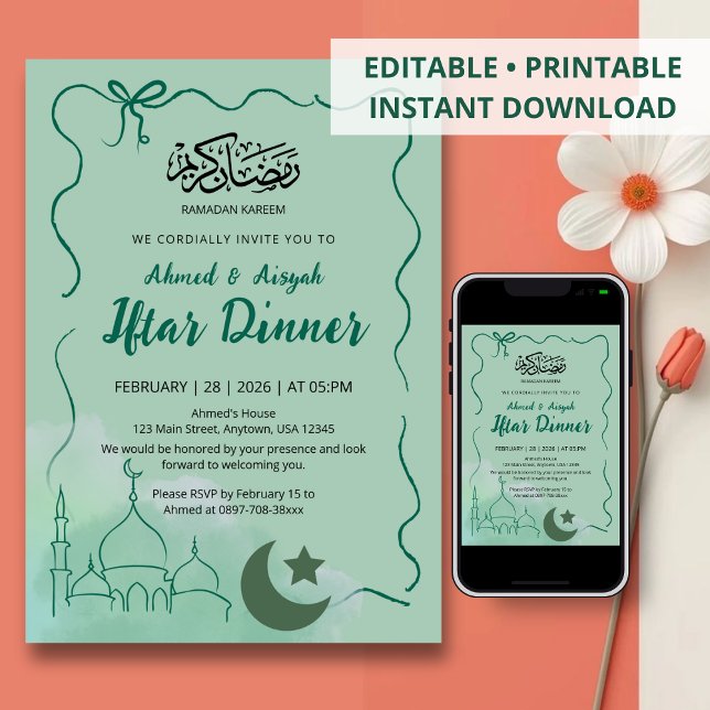 Invitation de dîner Iftar de la mosquée à l'aquare (Créateur téléchargé)