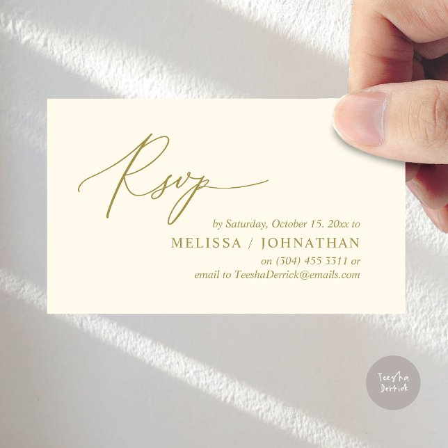 Invitation de dîner Mariage RSVP romantique modern (Modern Romantic RSVP Wedding Dinner Invitation Enclosed Reminder Online Email Card, Yellow Gold)