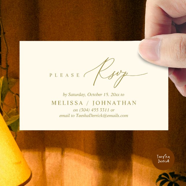 Invitation de dîner Mariage RSVP romantique modern (Modern Romantic RSVP Wedding Dinner Invitation Enclosed Reminder Online Email Card, Yellow Gold)