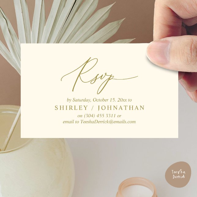 Invitation de dîner Mariage RSVP romantique modern (Modern Romantic RSVP Wedding Dinner Invitation Enclosed Reminder Online Email Card, Yellow Gold)