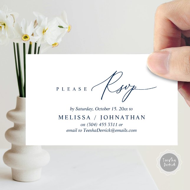 Invitation de dîner Mariage RSVP romantique modern (Modern Romantic RSVP Wedding Dinner Invitation Enclosed Reminder Online Email Card, Navy Blue)