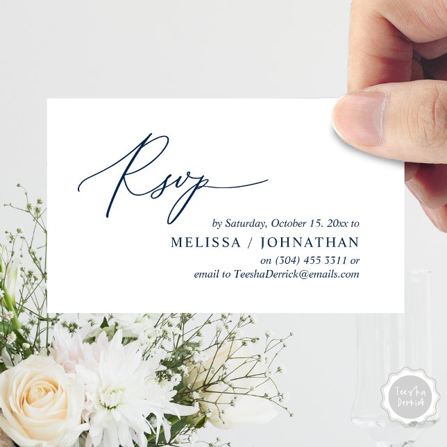Invitation de dîner Mariage RSVP romantique modern (Modern Romantic RSVP Wedding Dinner Invitation Enclosed Reminder Online Email Card, Navy Blue)