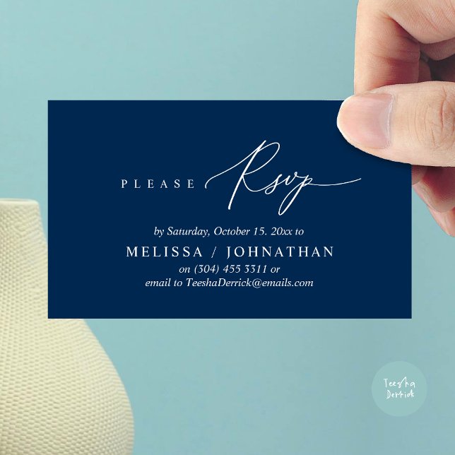 Invitation de dîner Mariage RSVP romantique modern (Modern Romantic RSVP Wedding Dinner Invitation Enclosed Reminder Online Email Card, Navy Blue)