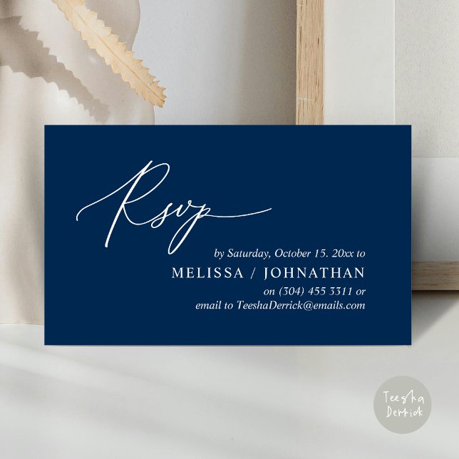 Invitation de dîner Mariage RSVP romantique modern (Modern Romantic RSVP Wedding Dinner Invitation Enclosed Reminder Online Email Card, Navy Blue)