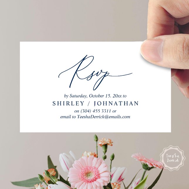 Invitation de dîner Mariage RSVP romantique modern (Modern Romantic RSVP Wedding Dinner Invitation Enclosed Reminder Online Email Card, Navy Blue)