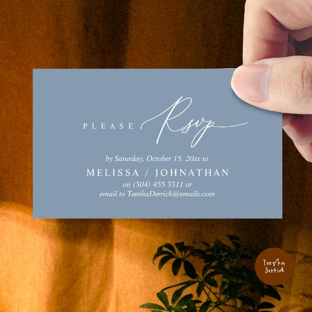 Invitation de dîner Mariage RSVP romantique modern (Modern Romantic RSVP Wedding Dinner Invitation Enclosed Reminder Online Email Card, Dusty Blue)
