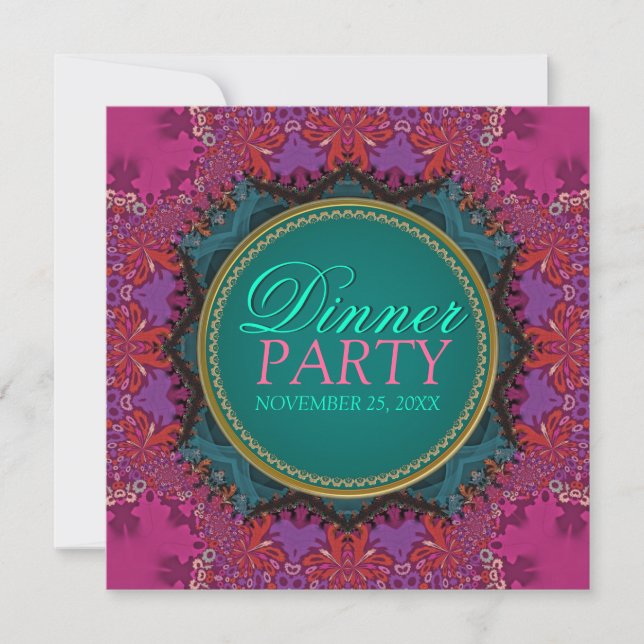 Invitation de dîner moderne rose en batik (Devant)