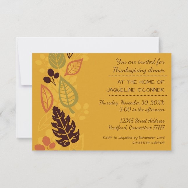 Invitation de dîner Orange Formal Feuille-3x5Thank (Devant)