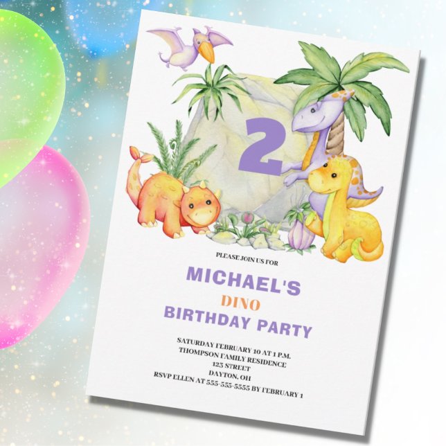 Invitation de Dinosaur 2e anniversaire (Créateur téléchargé)