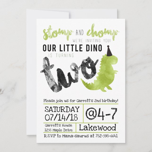 Invitation de dinosaure piétiner et mâcher Dino In (Devant)