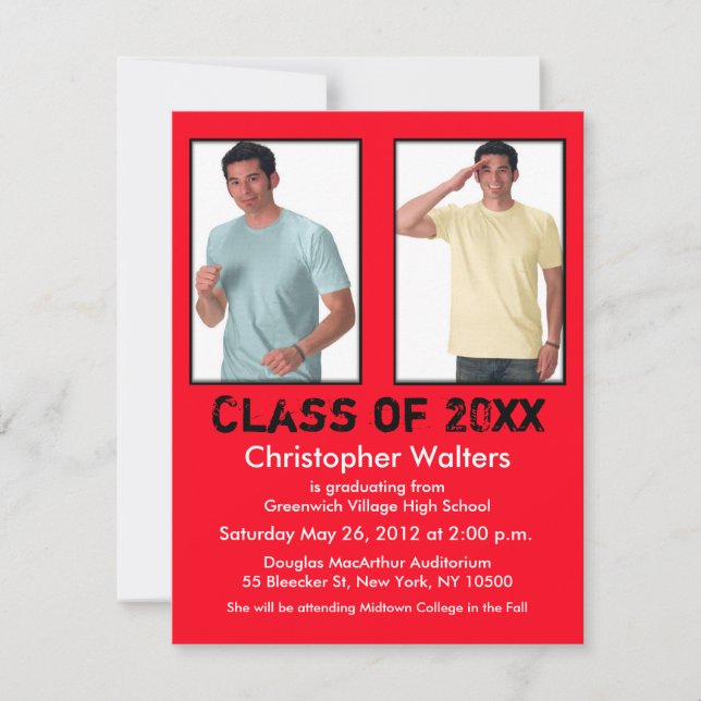 Invitation de diplôme Ajouter 2 image Rouge (Devant)