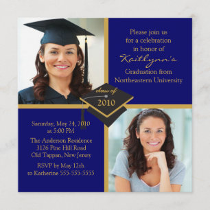 Invitation de diplôme avec photo Blue & Gold