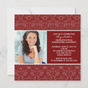 Invitation de diplôme avec photo Damask rouge