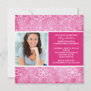 Invitation de diplôme avec photo Paisley rose