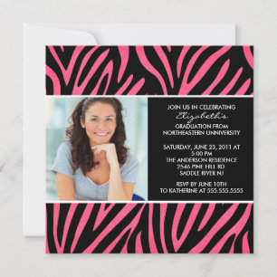 Invitation de diplôme avec photo rose Zebra Imprim