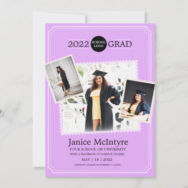 Invitation de diplôme avec photos rose (Devant)