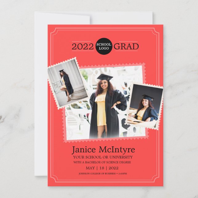 Invitation de diplôme avec photos Rouge (Devant)