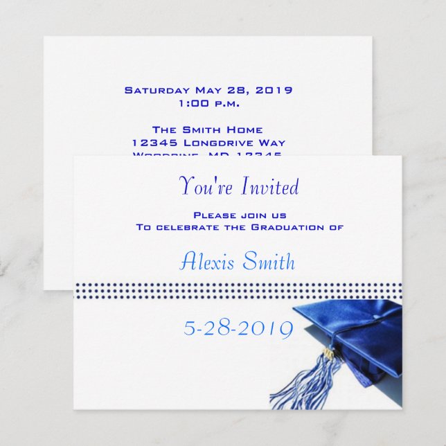 Invitation de diplôme - Casquette bleu et Tassel I (Devant / Derrière)