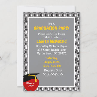 Invitation de diplôme de l'enseignant noir et gris