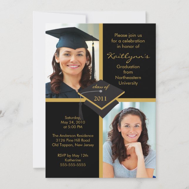 Invitation de diplôme de photographie Black & Gold (Devant)