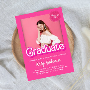 Invitation de diplôme de poupée rose chaude Malibu