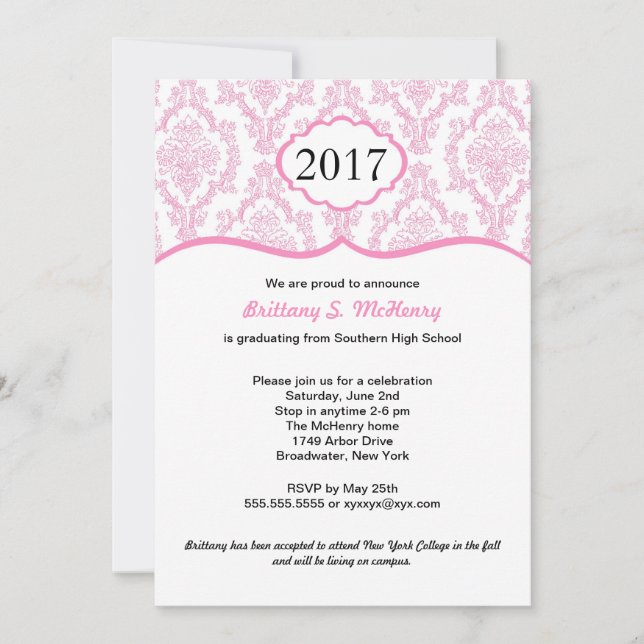 Invitation de diplôme du lycée Damask Rose (Devant)