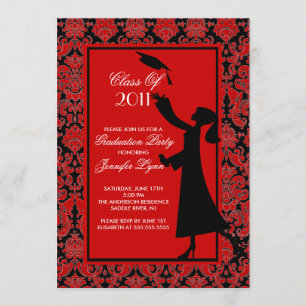 Invitation de diplôme en damas rouge Silhouette Gr