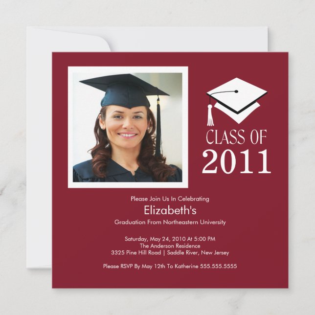 Invitation de diplôme en photo ~Classy Maroon & Wh (Devant)